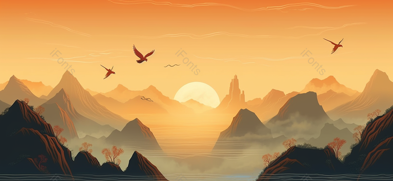 群山环绕国风古典背景,插画/手绘图,插画/手绘图库,插画/手绘图下载,插画/手绘